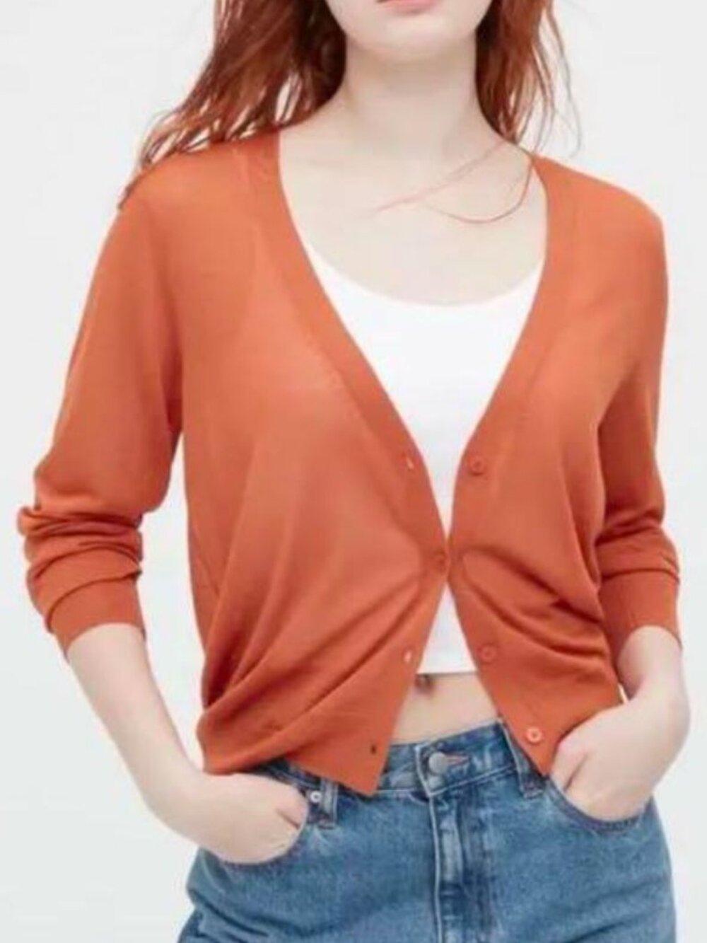 Uniqlo Rust Orange Lightweight V-Neck Button Cardigan Size XS